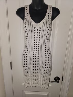 White Crochet Knit Tank Dress